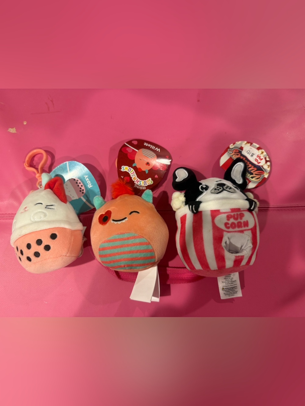 Roxy Plush Clip-On Trio — Pink, Orange, White Characters